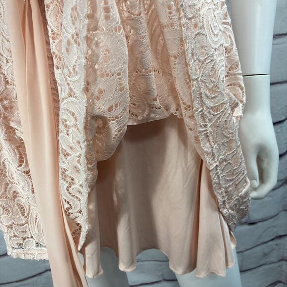 B. Darlin Formal Dress Size 3/4 Lace Overlay Peach Nude V Neck Faux Wrap Zip Tie - Picture 6 of 12